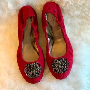 Red Suede Ballerina Flats